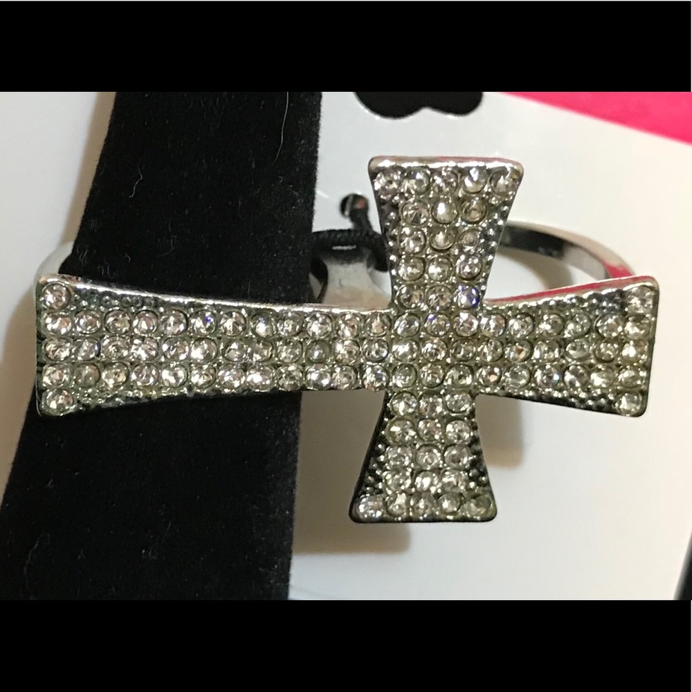 Silver & Rhinestones, Two-finger Ring (approx. 2”)